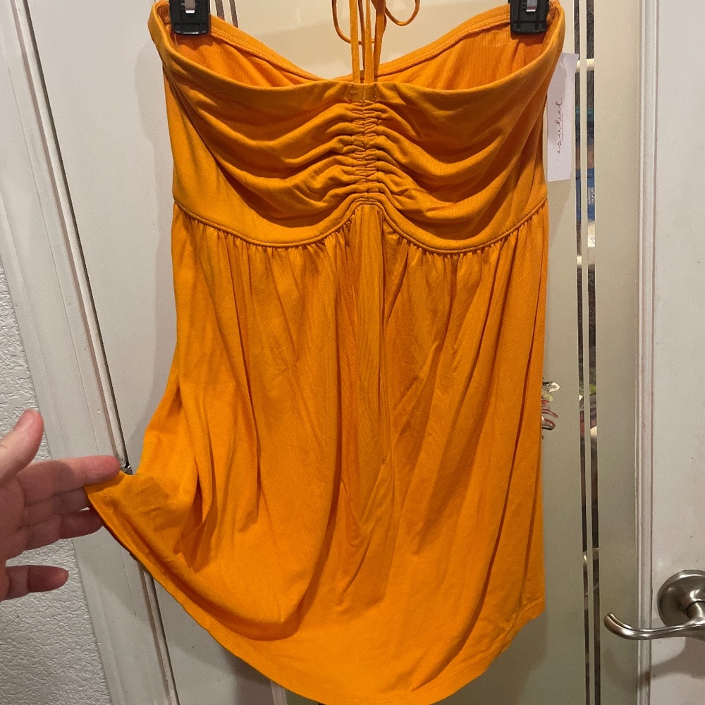 NEW ISABEL by Ingrid Isabel, Adorable Maternity Orange Babydoll Halter Top NWT - Picture 2 of 11